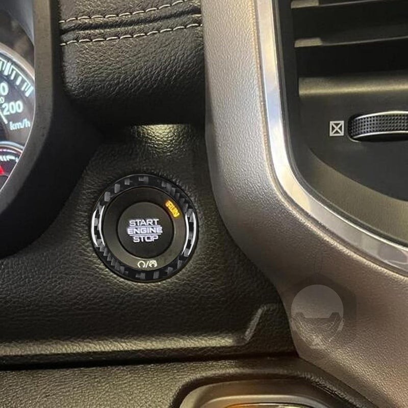 PJFUS Real Soft Carbon Fiber Car Driver Side Engine Start Stop Push Button Panel Frame Trim Sticker Compatible with Dodge Ram 1500/2500/3500 2019-2023(Crew Cab Version)Auto Interior Accessories Black - Image 3